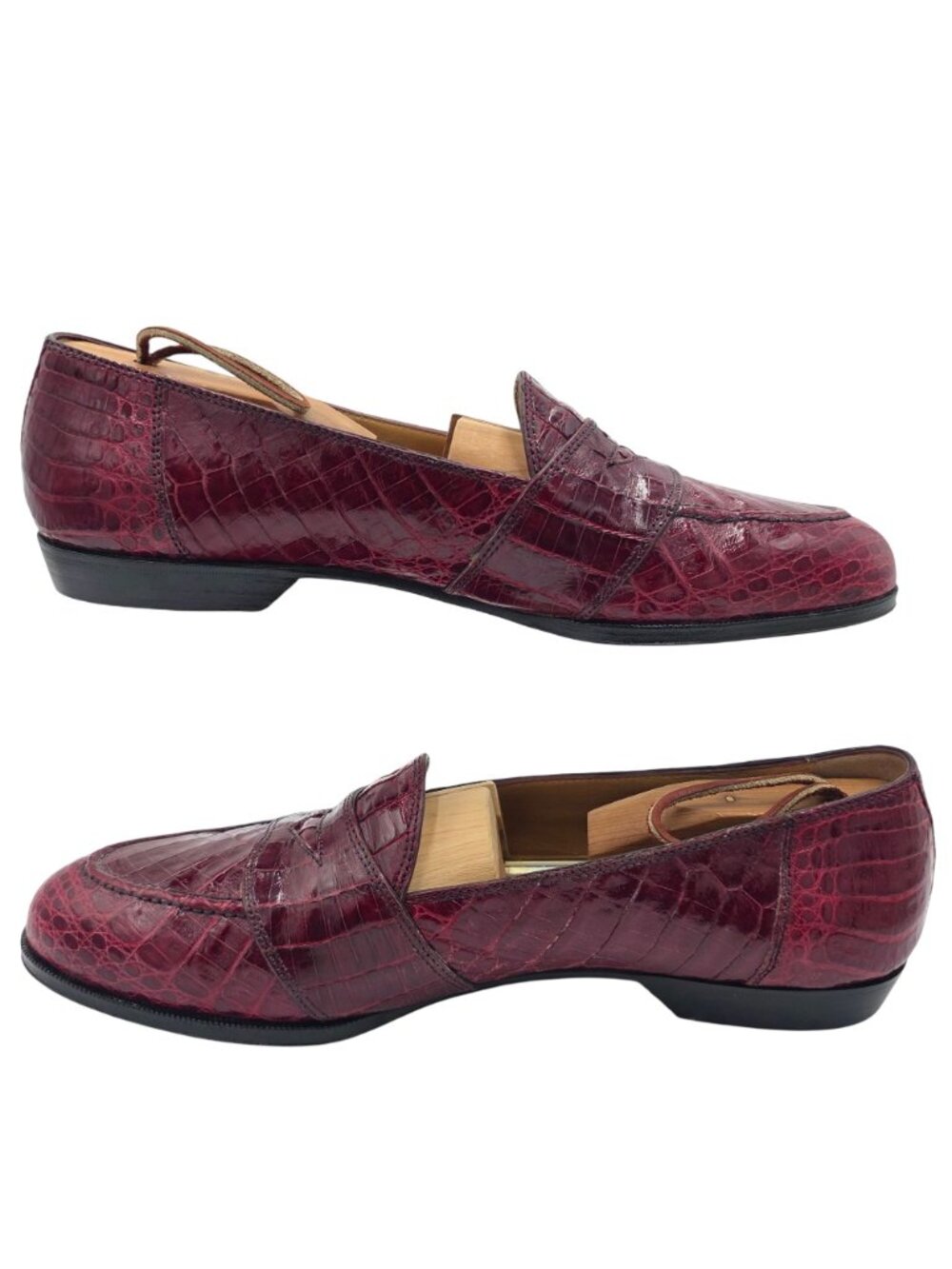 Vintage Crocodile Burgundy David Eden Exotic Italy Loafers Mens 11 Dress Shoes - Picture 6 of 15